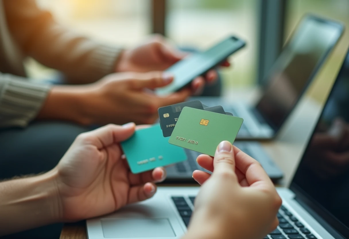 Traveler in airport lounge reviewing credit card perks