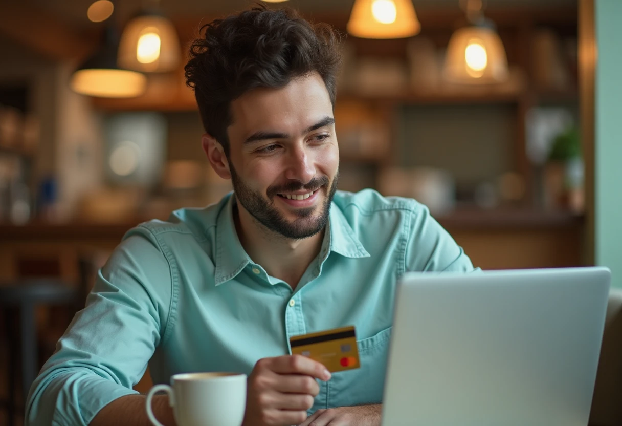 Comparação de cartões de crédito em um café