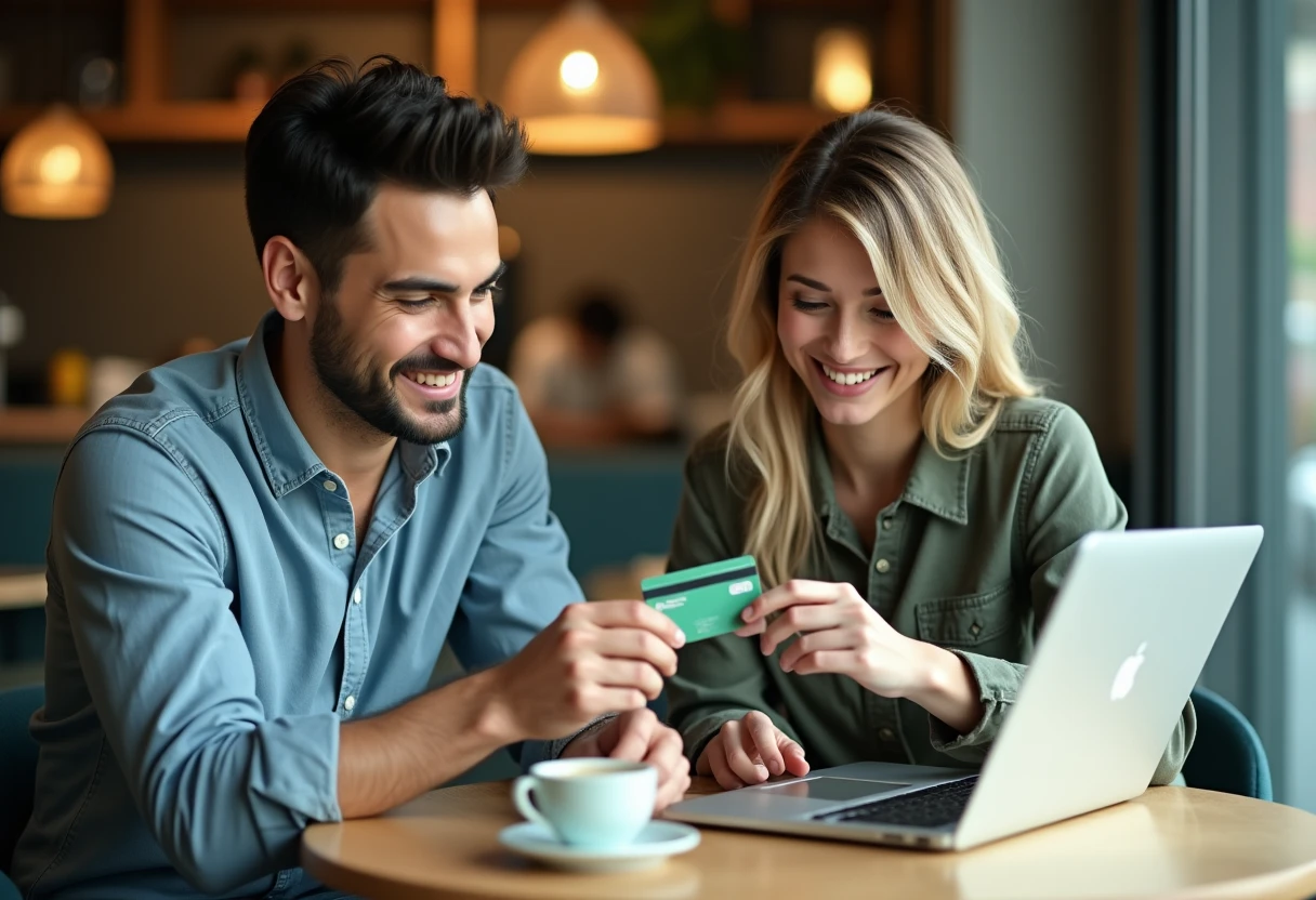 Comparando tarjetas de crédito en un ambiente moderno